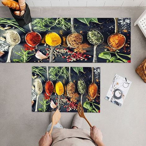 Tapis de cuisine, couverts et épices tapis de cuisine antidérapant, tapis absorbant devant, tapis de sol de salon lavable à la machine, 40 60 + 40 120cm (1/4)