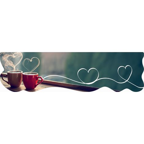 Tappeto Cucina Gomma Pvc Moderno Sagomato Antimacchia Stampa Digitale HD Caffè Cuori - 50x180 cm