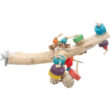 Perchoir ludique en bois avec jouets 30 cm (1/4)