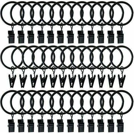 40 Pcs Rideau Crochets Anneaux de Douche Crochets décoratifs de Rideau de Douche Glissement Crochets (Black) (1/5)
