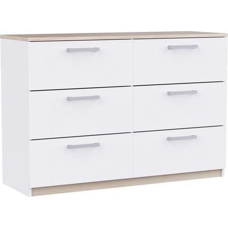 Cómoda Watson de Dormitorio con 6 Cajones Estilo Moderno en color Blanco Mate y Roble Kronberg 119x81x41 cm (1/5)