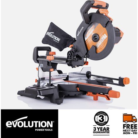 Evolution R255SMS+ 255mm Sliding Compound Mitre Saw With TCT Multi-Material Cutting Blade (230V)