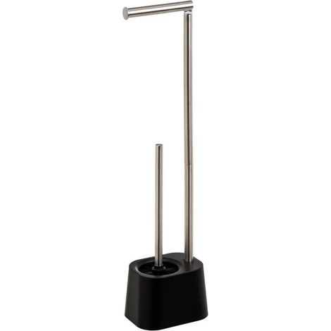 Dérouleur papier toilette et brosse WC plastique noir et métal chromé (1/4)
