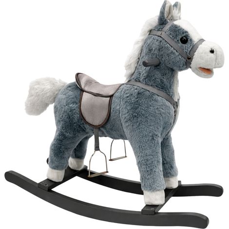 Cheval à bascule avec selle et pieds, sons de bascule, gris, 74 cm (1/4)