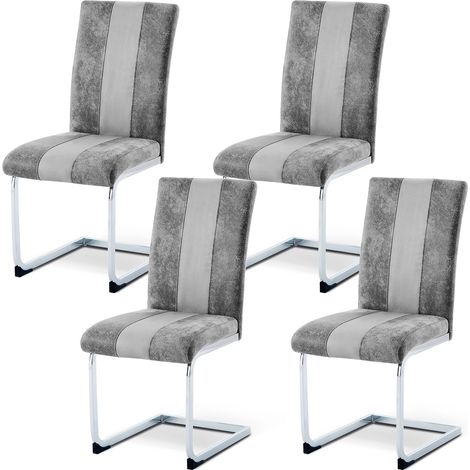 Sedia in similpelle e pelle, Sedia da pranzo sedia relax schienale in pelle sintetica, cucina e soggiorno, ufficio (grigio,4) (1/5)