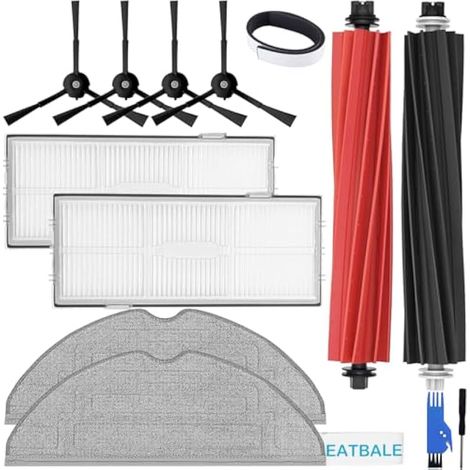 Kit d'accessoires pour Roborock S8 / S8 +/ S8 Pro Ultra Robot Aspirateur, Pièces de Rechange 2 Brosses Principales, 4 Brosses Latérales, 2 Filtres HEPA, 2 Tampons en Chiffon (10pcs)