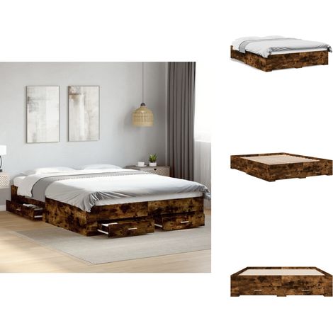 Cadre de lit avec tiroirs sans matelas chêne fumé 160x200 cm - Lit Double - Cadre De Lit - Meuble De Chambre - Rangement Sous Lit - Tiroir De Lit (1/5)
