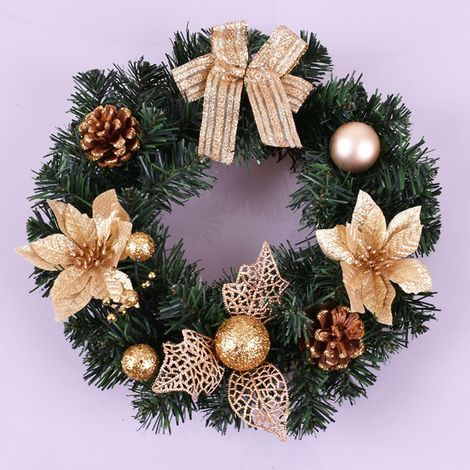 Guirlande De Noël - Couronne En Rotin Avec Baies Rouges Et Pommes De Pin - Décoration Pour Porte - 30 Cm - 1 Pièce (1/4)