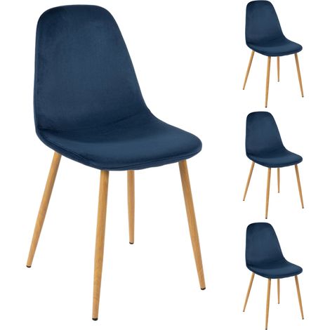 M&S – Lot de 4 chaises en velours bleu et naturel 50x44x86 cm – Dossier arrondi – Pieds en métal – Confort optimal pour salle à manger