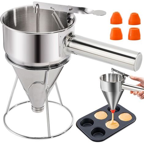 Pfannkuchenteigspender aus Edelstahl, Pfannkuchenspender mit Ständer und Druckgriff, für Cupcakes (1/2)