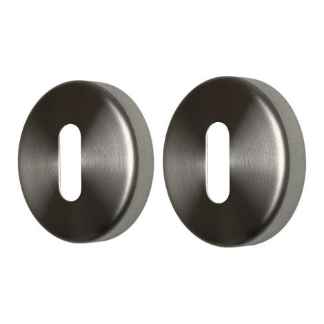 Ouvre&Déco – 2 rosaces de poignée de porte rondes lisse AXIA entrée de clé, Inox gris (1/5)