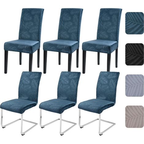 Stuhlhussen 6er Set Grün Blattmuster Stretch für Esszimmerstühle (1/5)