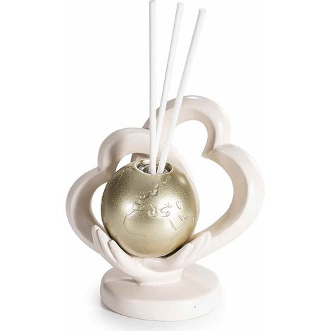 Profumatore a mappamondo dorato in resina con cuori e stick per profumare, set da 4 pezzi, cm10x6,5x10,5H (con stick16)