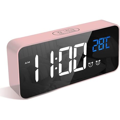 Sveglia digitale LATEC con display LED della temperatura, 10 suoni di allarme, porta di ricarica USB, luminosità regolabile, sveglia portatile a specchio con doppia sveglia (1/5)