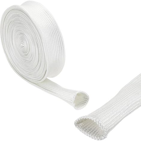 Gaine Isolation Tresse 16.4Pied-3mm Haute Température Fibre Verre Manchon Blanc (1/5)
