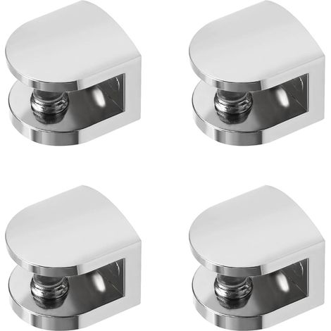 Set di quattro clip per vetro, clip di supporto per vetro, staffa regolabile per mensola in vetro, adatta per vetro di spessore 8-10 mm, clip antiscivolo per mensola in vetro. (1/4)