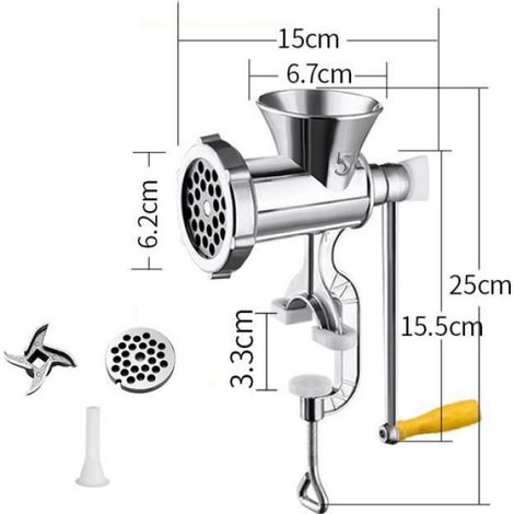 Hachoir à viande manuel multifonction - Moulin à main - Alliage d'aluminium - Blanc - Prépare saucisses (1/4)