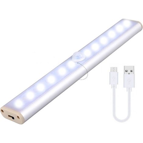 MINKUROW Lampada Per Armadio, Tanbaby Led Sensore Di Movimento Luce Con 12 Led, Ricarica Usb Luce Armadio, 3 Modalità Luce Notturna Luce Armadio, Per Armadio, Guardaroba, Scala, Corridoio (19 Cm) (1/5)