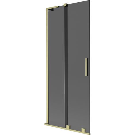 Mexen Velar L Badewannenfaltwand 2-flügelig verschiebbar 85 x 150 cm, graphit, gebürstetes Gold - 896-085-003-41-55 (1/5)