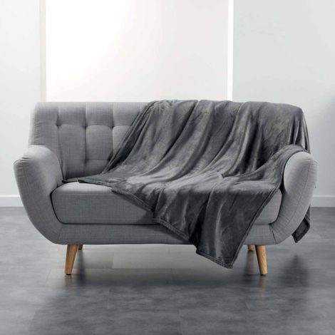 Plaid Uni en Flanelle "Flanou" 180x220cm Gris (1/4)