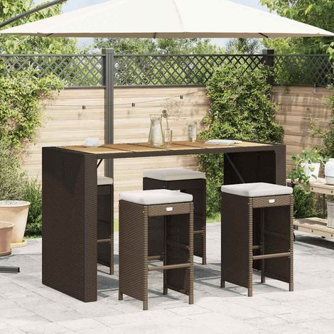 Lot de 4 Tabourets de Bar de Jardin avec Coussins en Résine Tressée Marron - PANGIVO (1/5)