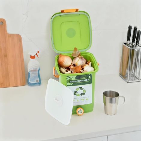 10L Compost Caddy - Dual Lid Food Waste Bin for Food Waste Recycling in Kitchen, Garden & Kerbside, Composter for Vegetable Peels & Coffee Grounds (1/5)
