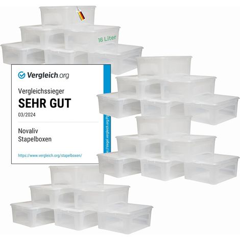 24 boîtes de rangement avec couvercles, 16 L, transparentes, empilables et emboîtables, fermeture à clip, en plastique sans BPA, 41 x 34 x 17 cm