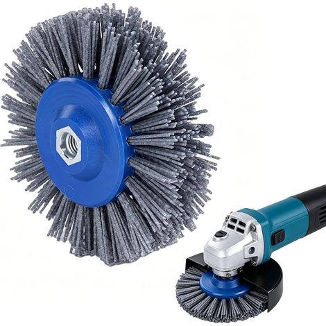 Brosse en nylon M14 - Grain 120 - Diamètre : 140 mm - Brosse satinée pour meuleuse d'angle - Brosse à poncer - Épaisseur du fil : 1,1 mm - Brosse de polissage pour surface en bois et métal (1/5)
