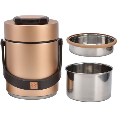 Boîte à déjeuner Bento sous vide en acier inoxydable 304, pot alimentaire isolé portable à 3 couches pour étudiants et employés de bureau, doré