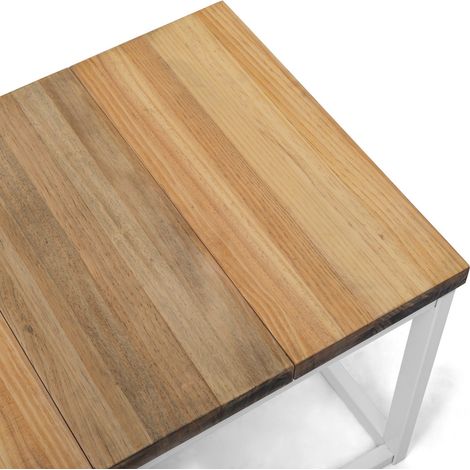 Mesa de Centro Preston Blanca 40x80x38cm con tablero de madera maciza de piezas tricolor Box Furniture