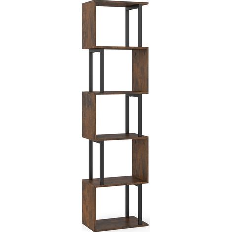 5-stufiges geometrisches Bücherregal mit Kippsicherung, rustikales Braun