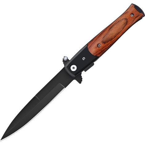 Klappmesser mit Holzgriff, Edelstahlklinge, Einhandbedienung, Outdoor & Jagd