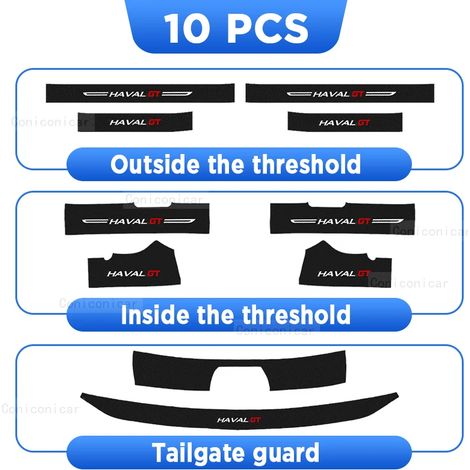 (10 pièces) Pour HAVAL H6 GT 2022-2024 : protection de hayon,seuil de porte,pédale,accessoires en fibre de carbone,style cuir PU,autocollant de voiture (1/3)