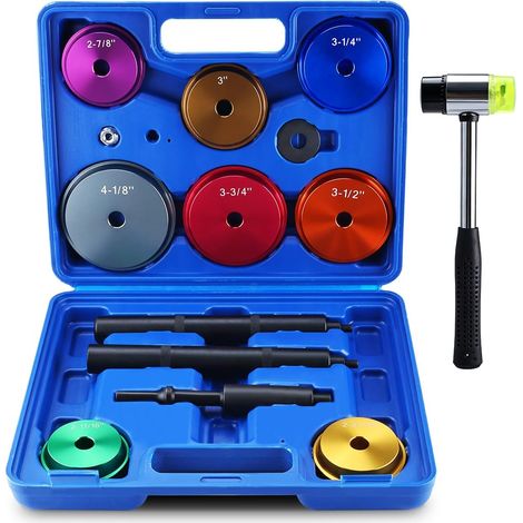 Juego de 15 herramientas para montaje de rodamientos y sellos  Juego de extractores de pistas de rodamientos de piñón de 68-105 mm (2-1 1/16-4-1/8")  Con mango moleteado y neumático para SUV, furgonet (1/5)