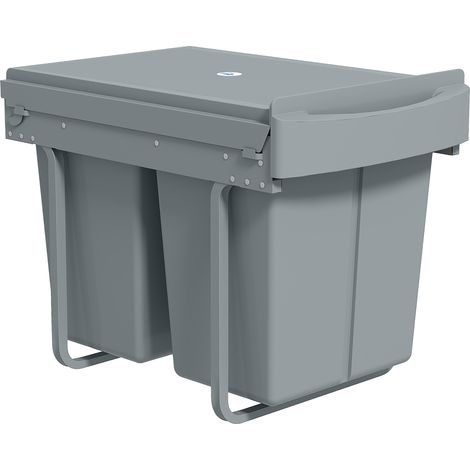 Pattumiera Estraibile Sottolavello per Differenziata 52x33.5x41 cm con 2 Secchi da 20L In PP e ABS Grigio