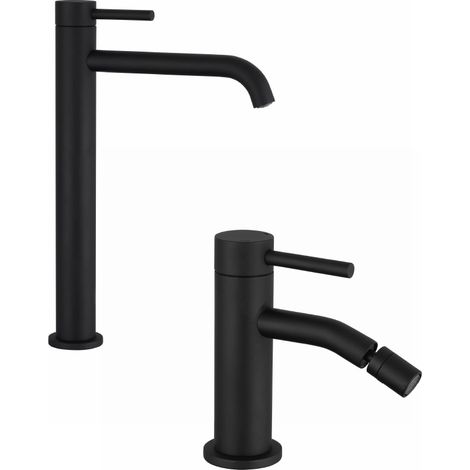 Coppia miscelatori Lavabo Alto, Bidet senza Scarico Slim in Ottone Nero Opaco Mod. Bette (1/3)