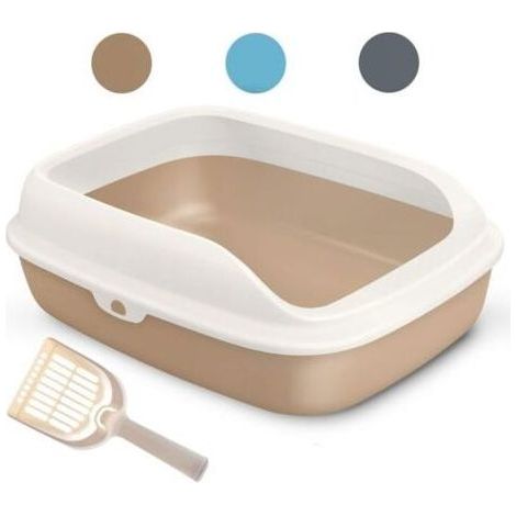 Litière en plastique pour chat – Forme rectangulaire avec coins ovales – 3 tailles S/M/L – Couleurs bleu, marron, gris (1/4)