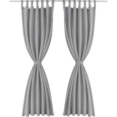 Maison Exclusive - Mikrosaténové závěsy s poutky, 2 ks, 140x225 cm, šedé (1/4)