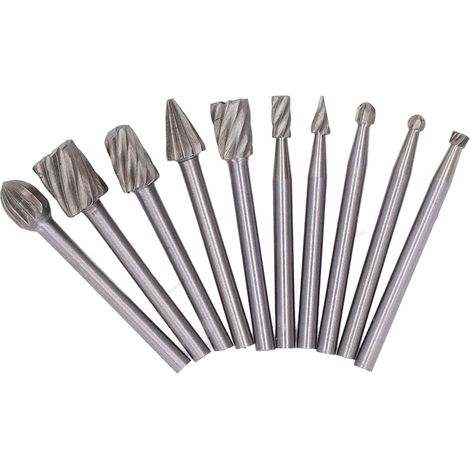 Lot de 10 fraises rotatives à coupe rapide en acier rapide haute dureté (HSS) pour le travail du bois et du plastique. (1/5)