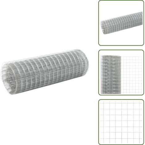 The Living Store Grillage pour volière acier galvanisé 10x0,5 m argenté - Clôture Métal - Grillage Agricole - Clôture Poule - Clôture Lapin - Protection Jardin