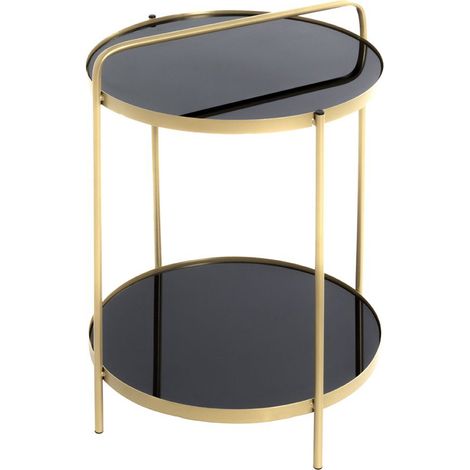 Table d'appoint, table de salon ronde en métal coloris doré et verre noir - diamètre 38 x hauteur 51 cm (1/5)