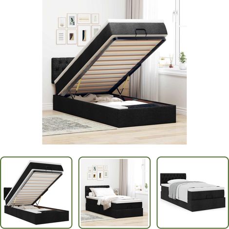 vidaXL Stauraum - Ottoman-Bett mit Matratze Schwarz 80x200 cm Stoff (1/5)