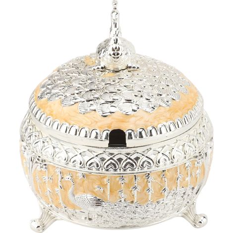 Sucrier Paon, pot à sucre raffiné en relief avec couvercle et cuillère, pour la décoration de table, argent et jaune. (1/5)