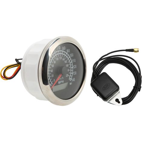 85-mm-Digital-GPS-Tachometer, 220 km/h (0–140 mph), wasserdicht (IP67), rote Hintergrundbeleuchtung, 9–32 V, universeller Kilometerzähler für Boote, Autos und Wohnmobile – Schwarz (1/5)
