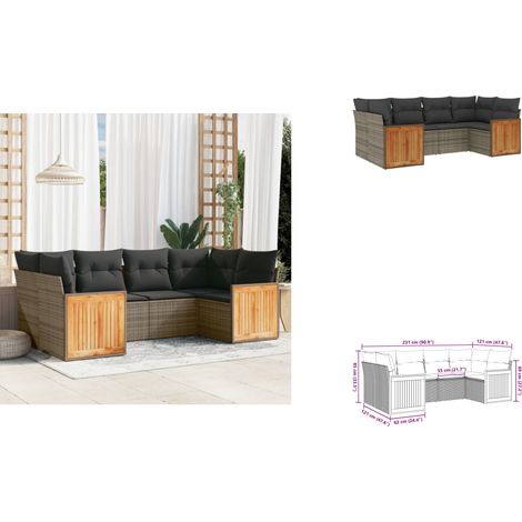 6-tlg. Garten-Sofagarnitur mit Kissen Grau Poly Rattan - Gartensorte - Gartenmöbelset - Lounge Set - PE-Rattan Möbel - Outdoor Furniture (1/3)
