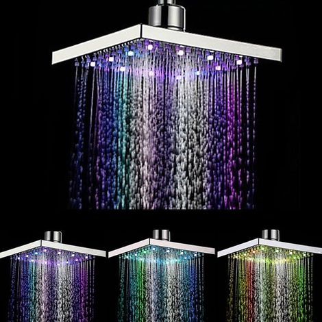 Pommeau de douche carré à LED avec 7 couleurs et réglage du débit, 20 cm, ABS chromé, lot de 12, LED pour salle de bain - RW (1/5)