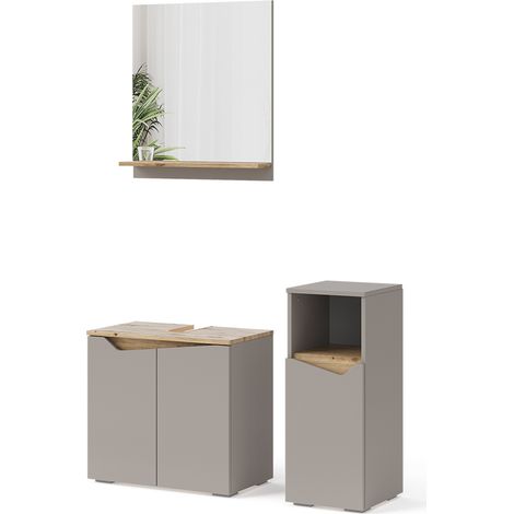 Conjunto de muebles de baño Marelle, Gris, 3 piezas, con armario midi, Vicco