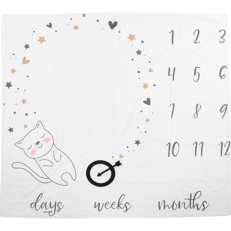Couverture d'étape pour bébé, couverture photo pour nourrisson avec tableau de croissance mensuel, numéro de chat (1/5)