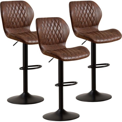 Barhocker mit Lehne, 360° drehbar, höhenverstellbar, Kunstleder, Braun (3er Set) (1/5)