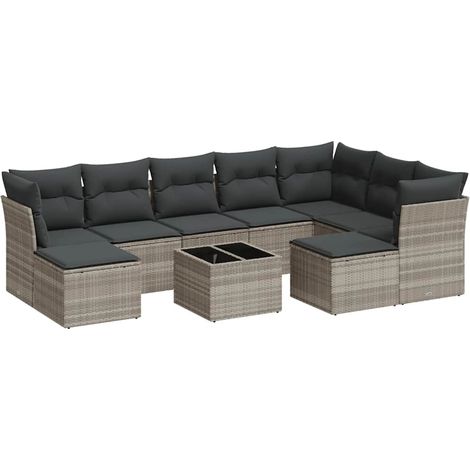 Maison Exclusive - Set Divano Giardino 10 pz con Cuscini Grigio Chiaro Polyrattan (1/3)